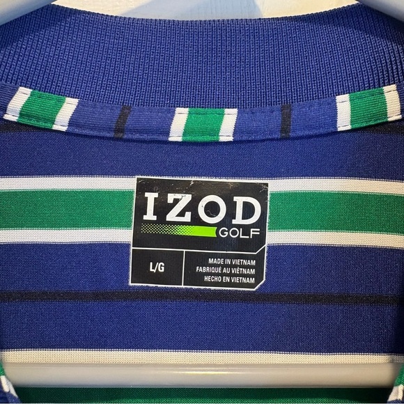 Blue, Green, Black, and White Striped IZOD Golf Polo - Size Large - Picture 3 of 5